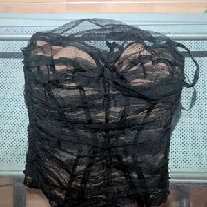 Versace 90s "Bondage" Silk Black Mesh Top